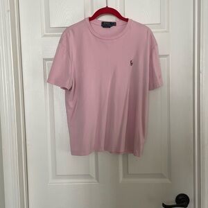 Men’s Ralph Lauren Polo Shirt in pink with brown emblem.  No damage.  Great buy!